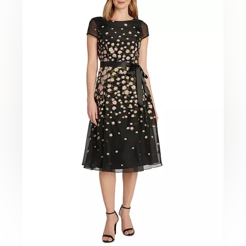 Floral Jacquard Cocktail Dress - Size 4 - Midi Lenth - Cap Sleeves - Formal
